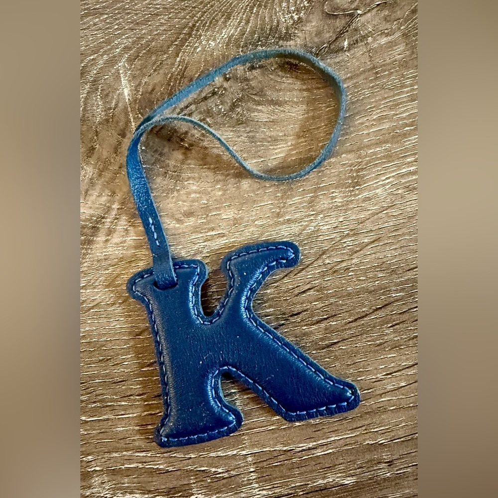 Navy blue Leather Initial bag charm
